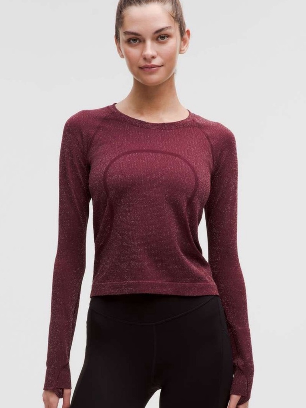 Lululemon Swiftly Tech 2.0 Long Sleeve Crew Neck Top Burgundy Heather Size 2